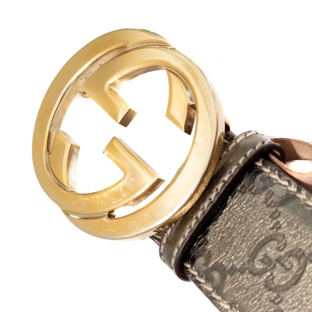 Women's GucciGuccissima GG Interlocking Belt 75/30 Olive Green Gold Buckle - Picture 9 of 9